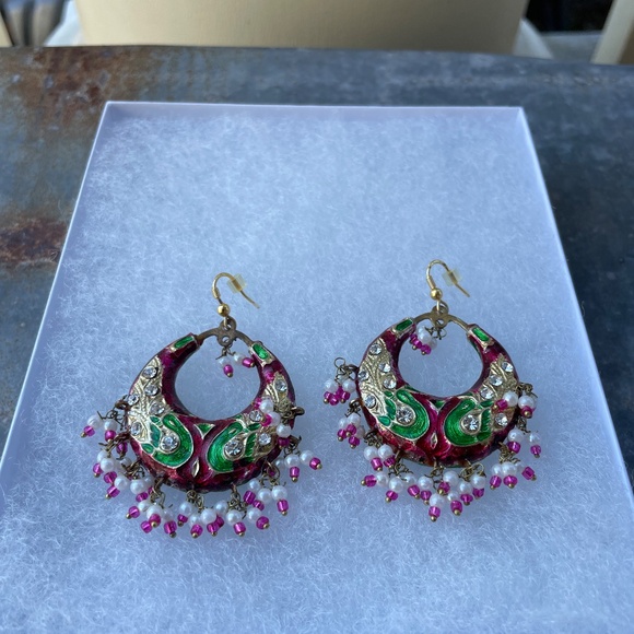 Sundance Catalog Hoop Dangle Reversible Color (Green, Blue and Pink) Earrings - Picture 1 of 5